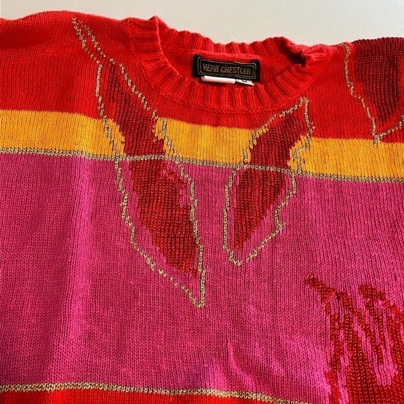 VINTAGE Herb Ghestler by Joni Breschel Red Pink sweater M - Picture 6 of 9